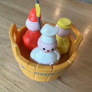 Vintage Fisher-Price 1970 Toy 3 Men In A Tub With Working Bell